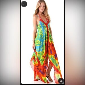 Theodora & callum linen viscose asymmetrical multi color coverup